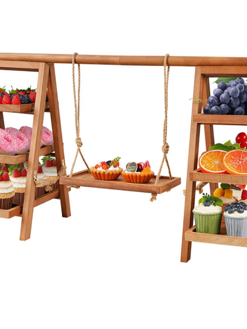 Wooden Swing Dessert Display Stand - Natural Brown